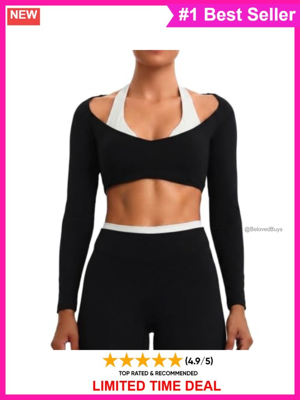 Aoxjox Faux Layered Halter Crop Top Long Sleeve Activewear